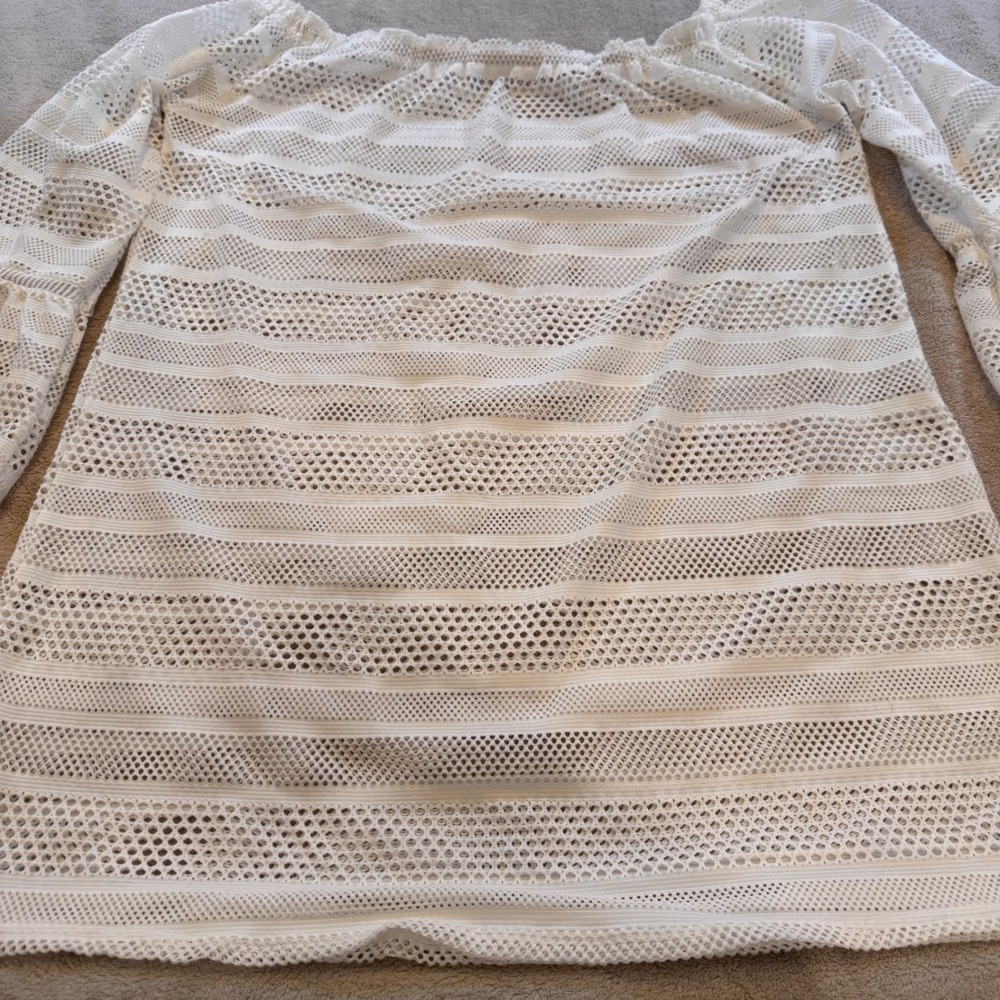 White Crochet Lace Off Shoulder Swim Cover Up Boho Beach Summer Vacation SZ M - Picture 9 of 9
